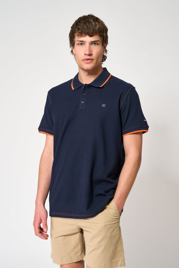 Batela contrasting Pique Polo, navy blue